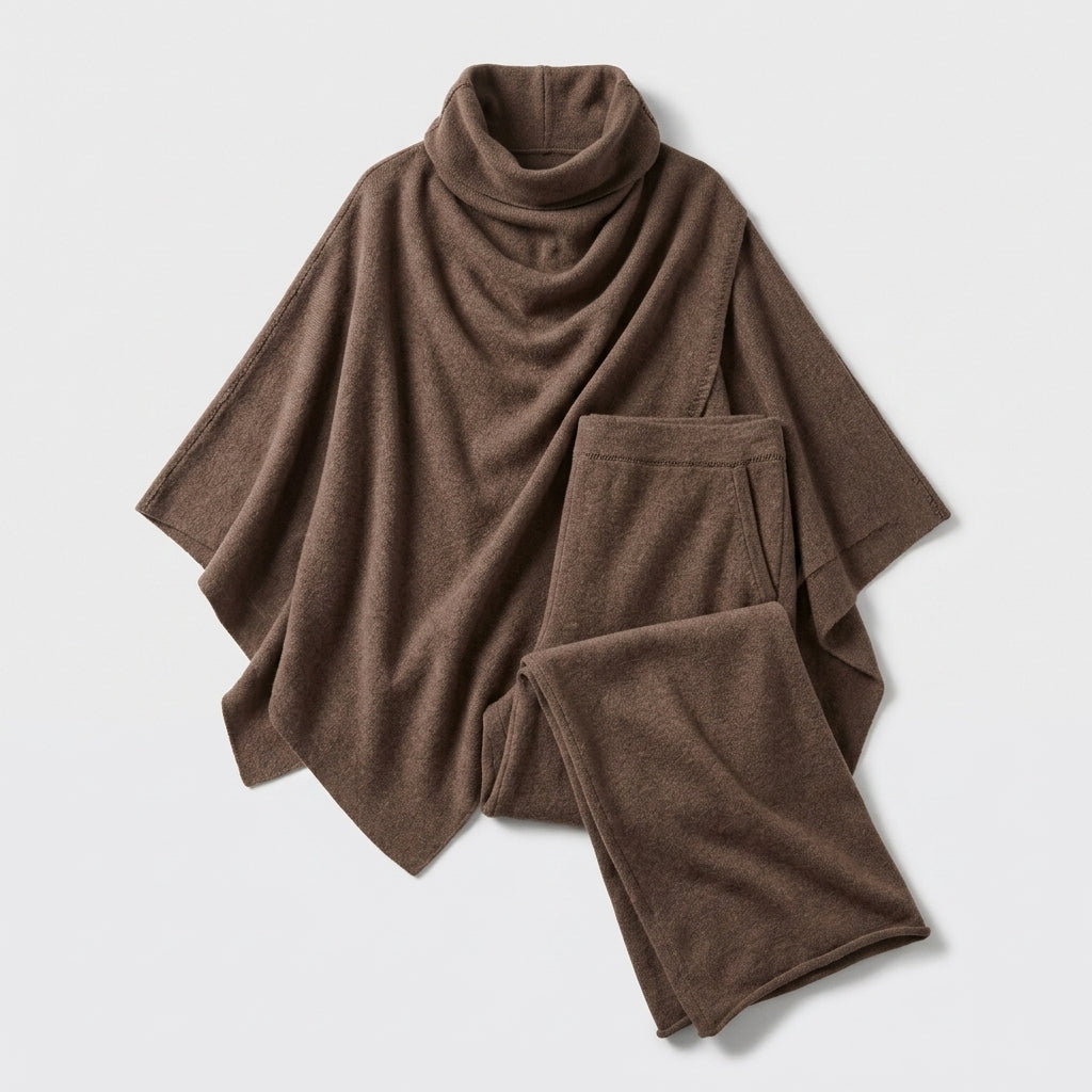Damen Zweiteiler mit Poncho-Oberteil – Relaxed Fit — Braun
