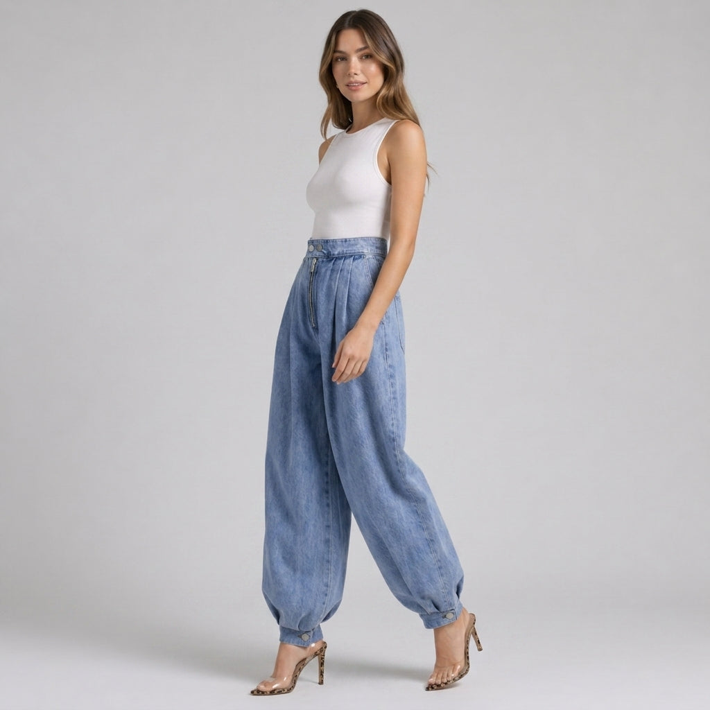 Damen High Waist Balloon Jeans – Relaxed Fit