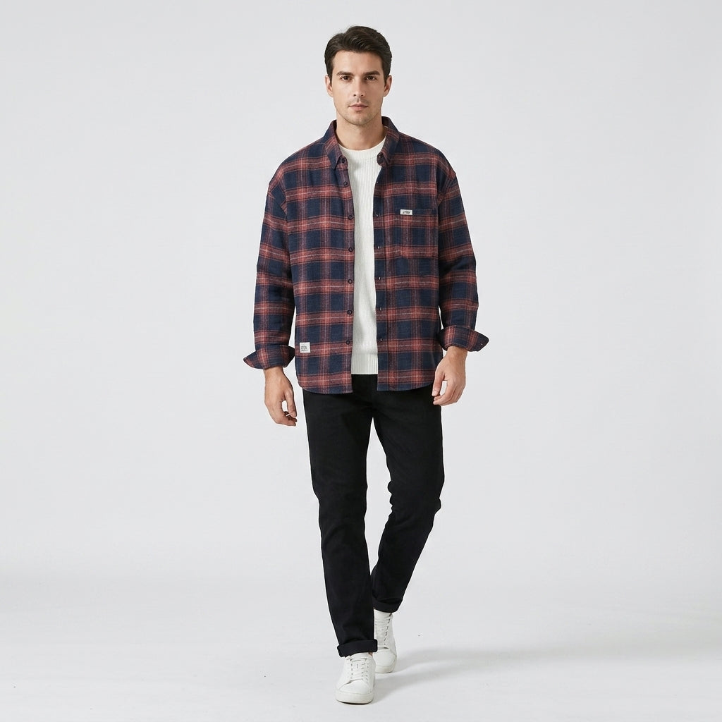 Herren Kariertes Flanellhemd aus Baumwolle – Regular Fit — Rot