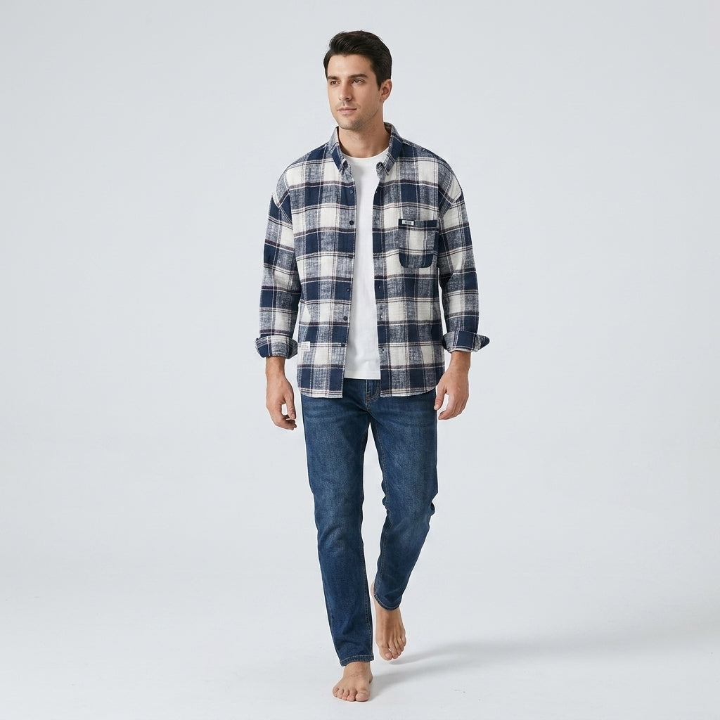 Herren Kariertes Flanellhemd aus Baumwolle – Regular Fit — Weiß
