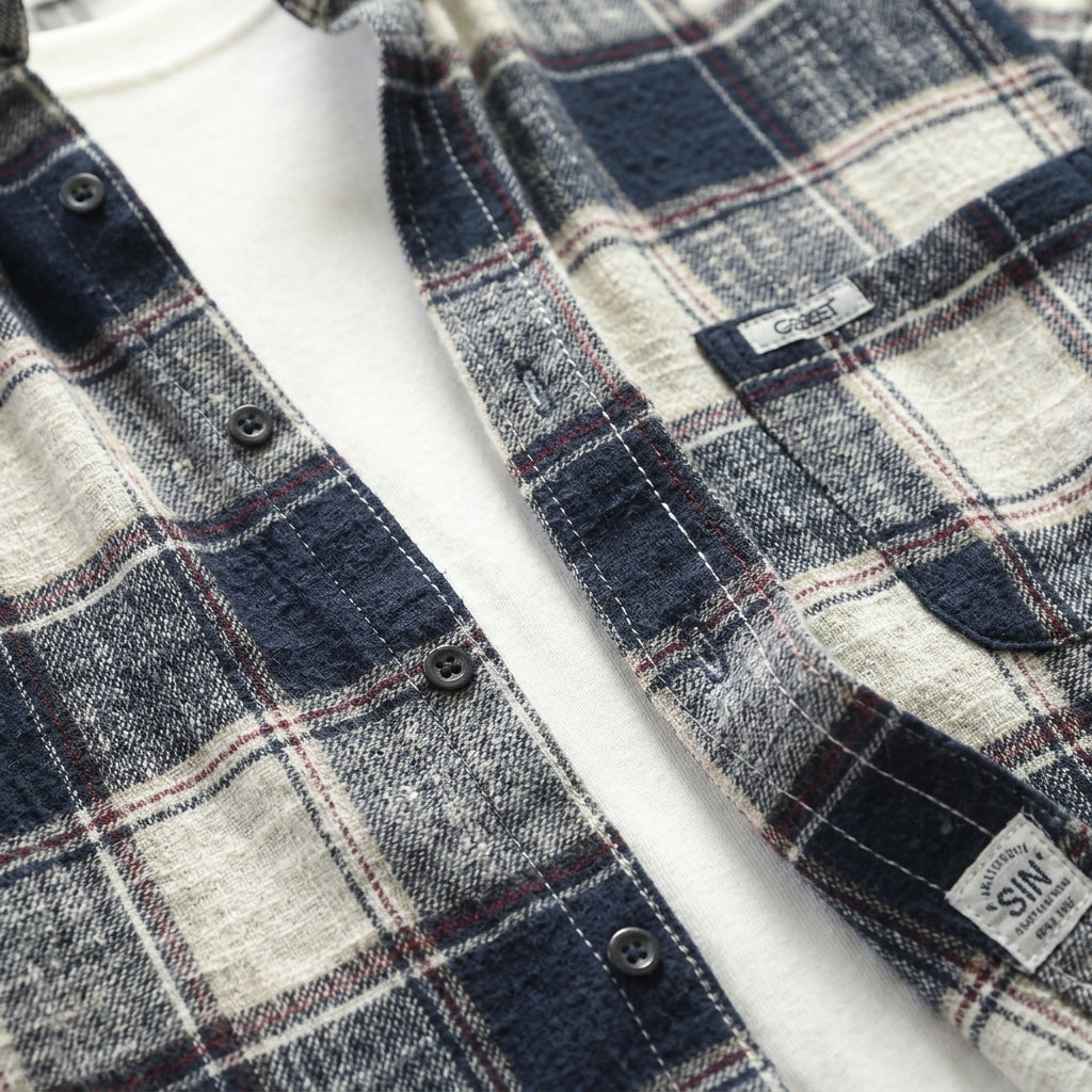Herren Kariertes Flanellhemd aus Baumwolle – Regular Fit — Weiß