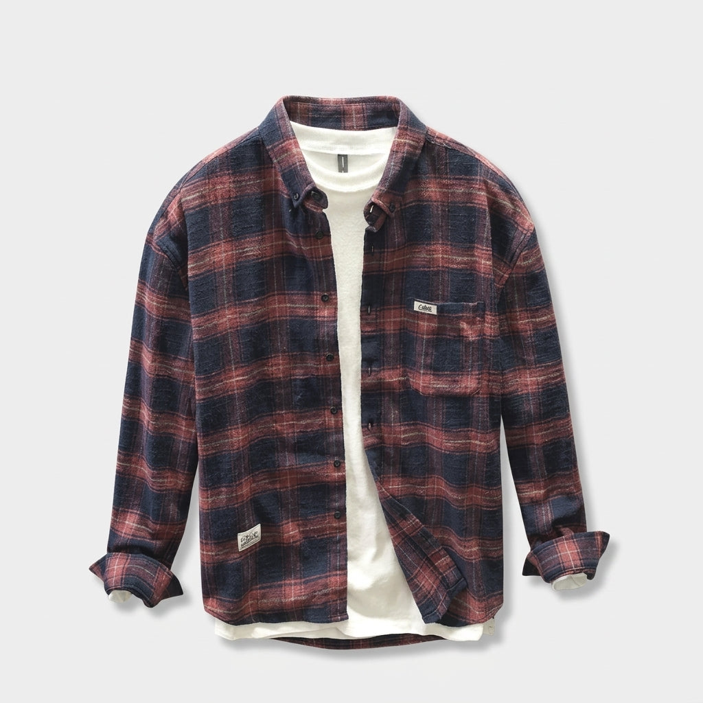 Herren Kariertes Flanellhemd aus Baumwolle – Regular Fit — Rot