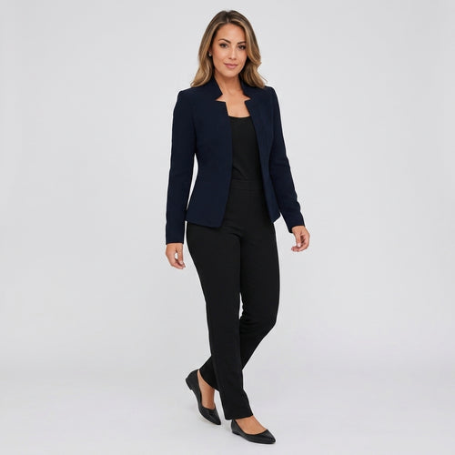 Damen Blazer in Marineblau, offen, Longline, Relaxed Fit — Marineblau
