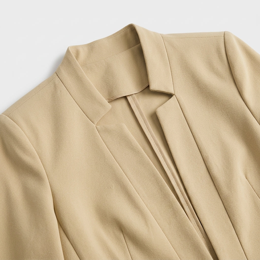Damen Blazer in Marineblau, offen, Longline, Relaxed Fit — Khaki