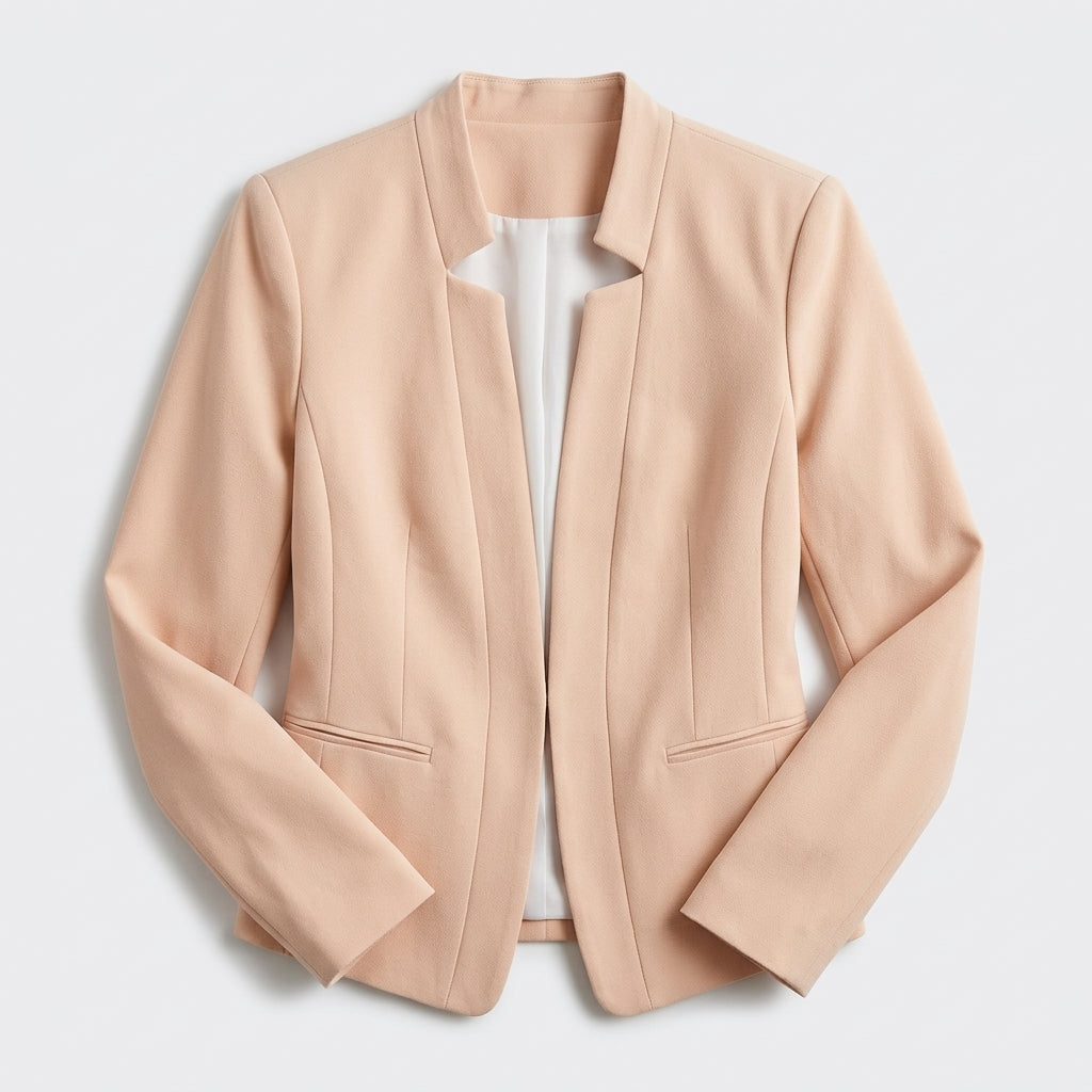Damen Blazer in Marineblau, offen, Longline, Relaxed Fit — Pink