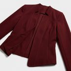 Damen Blazer in Marineblau, offen, Longline, Relaxed Fit — Burgunderrot