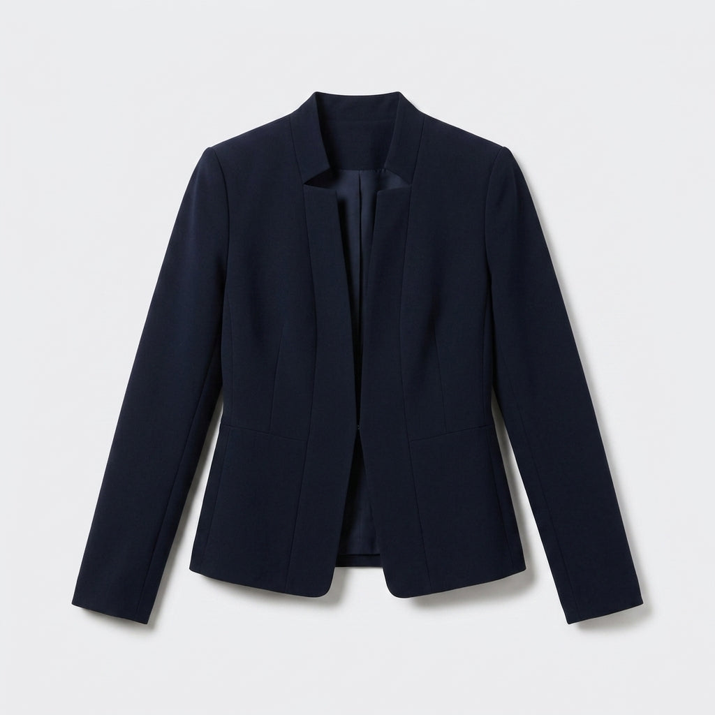 Damen Blazer in Marineblau, offen, Longline, Relaxed Fit — Marineblau