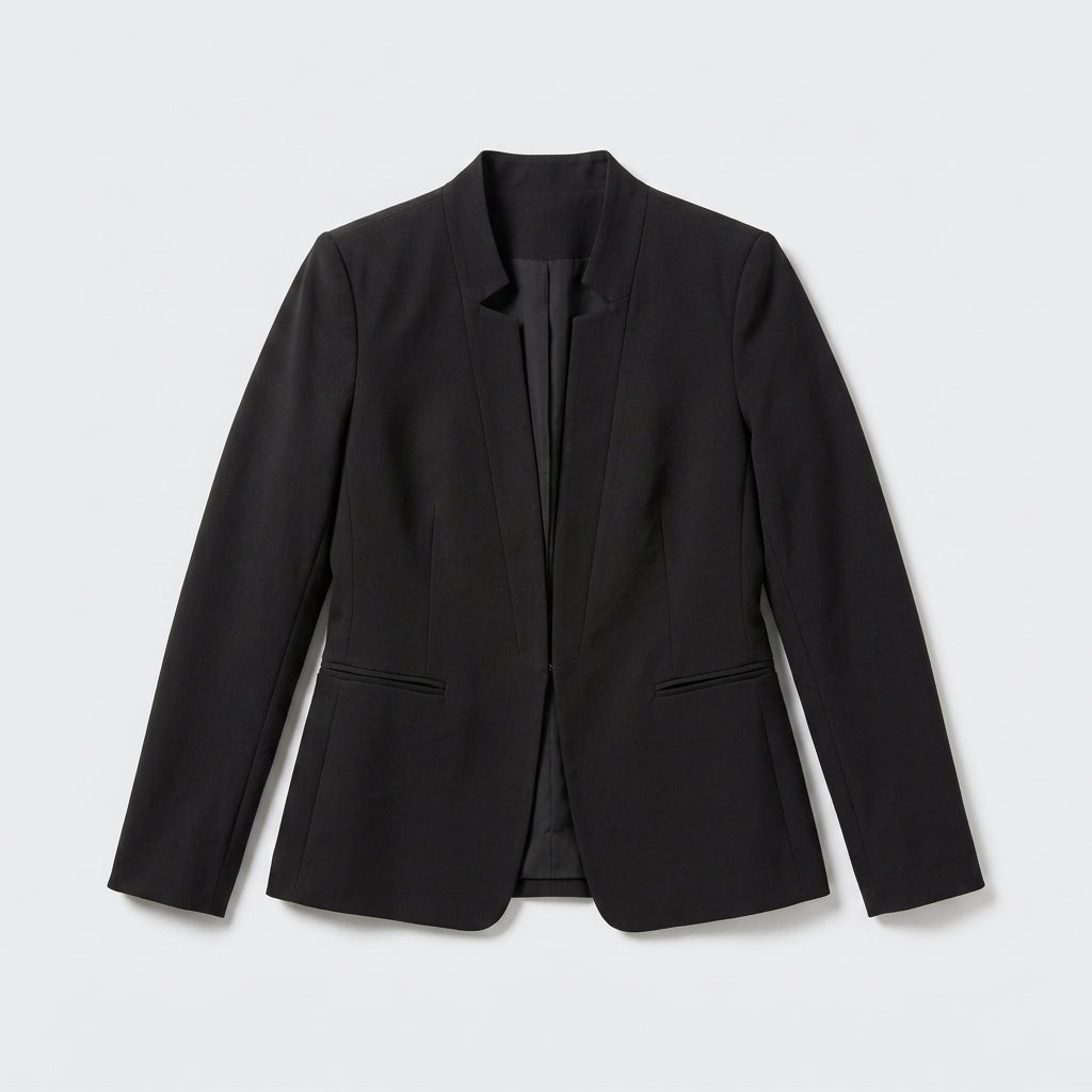 Damen Blazer in Marineblau, offen, Longline, Relaxed Fit — Schwarz
