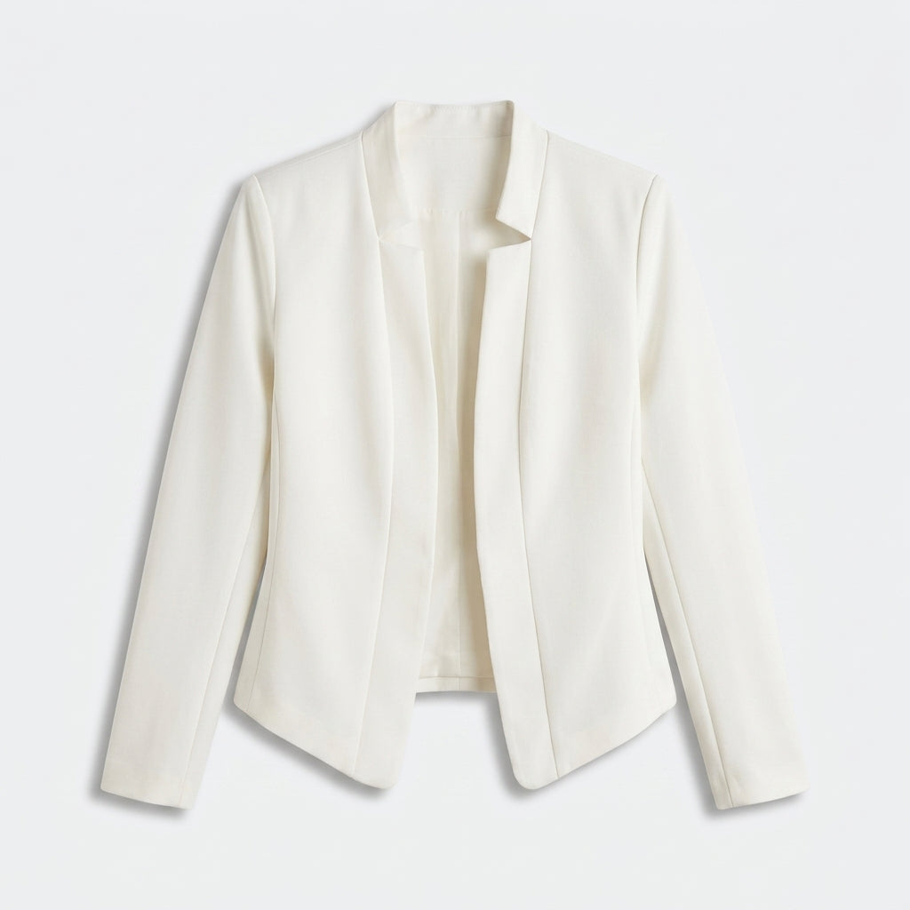 Damen Blazer in Marineblau, offen, Longline, Relaxed Fit — Weiß