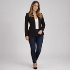 Damen Blazer in Marineblau, offen, Longline, Relaxed Fit — Schwarz