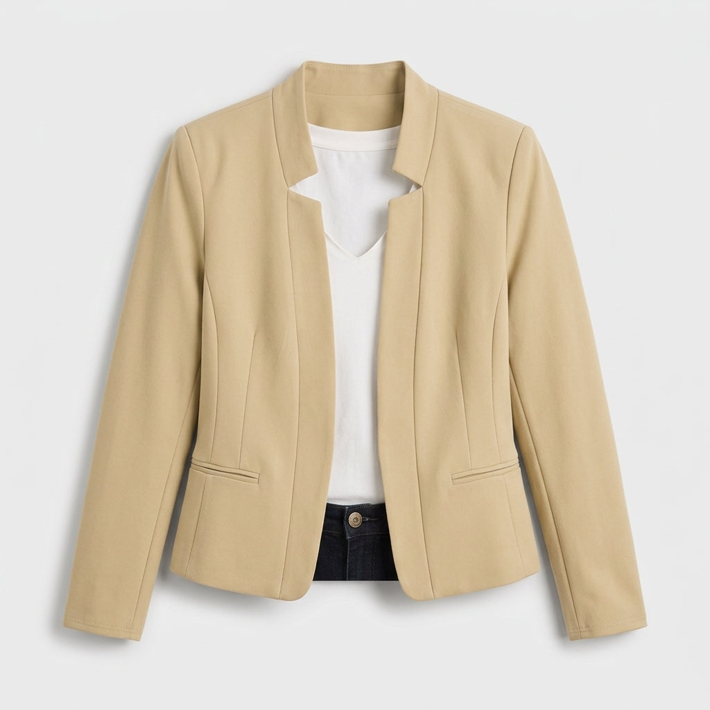 Damen Blazer in Marineblau, offen, Longline, Relaxed Fit — Khaki