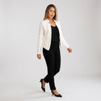 Damen Blazer in Marineblau, offen, Longline, Relaxed Fit — Weiß