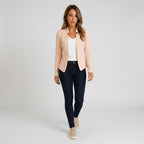 Damen Blazer in Marineblau, offen, Longline, Relaxed Fit — Pink