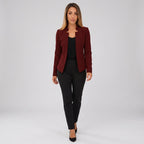 Damen Blazer in Marineblau, offen, Longline, Relaxed Fit — Burgunderrot
