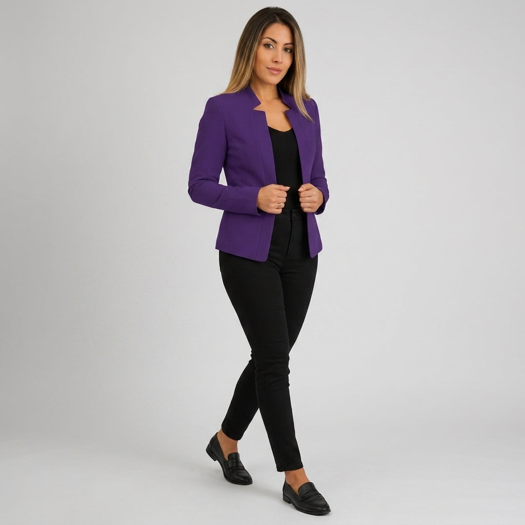 Damen Blazer in Marineblau, offen, Longline, Relaxed Fit — Lila