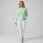 Damen Rippstrickpullover mit Stehkragen – Relaxed Fit — Hellgrün