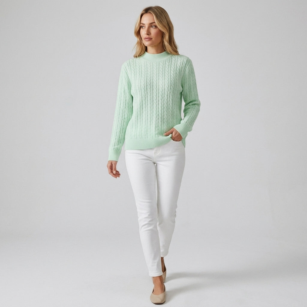 Damen Rippstrickpullover mit Stehkragen – Relaxed Fit — Hellgrün