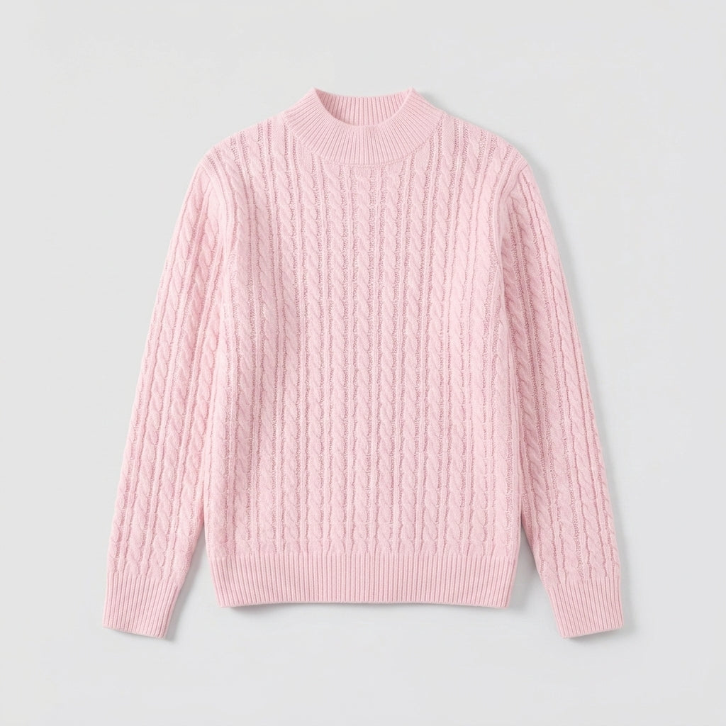 Damen Rippstrickpullover mit Stehkragen – Relaxed Fit — Pink