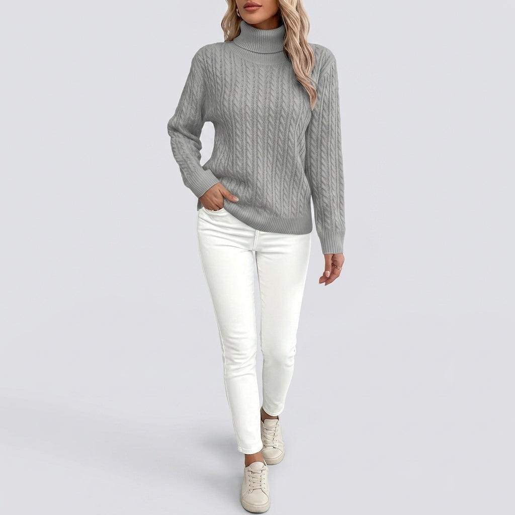 Damen Rippstrickpullover mit Stehkragen – Relaxed Fit — Grau