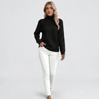 Damen Rippstrickpullover mit Stehkragen – Relaxed Fit — Schwarz