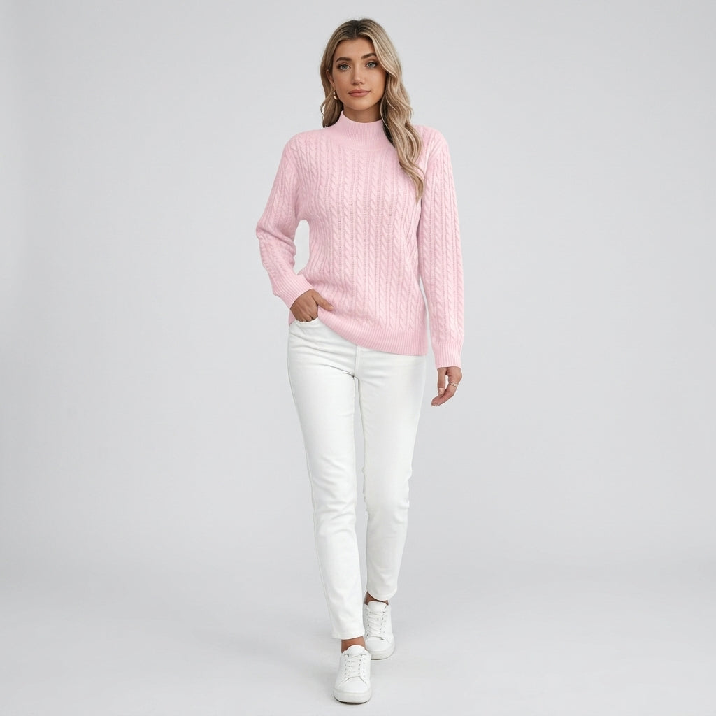 Damen Rippstrickpullover mit Stehkragen – Relaxed Fit — Pink