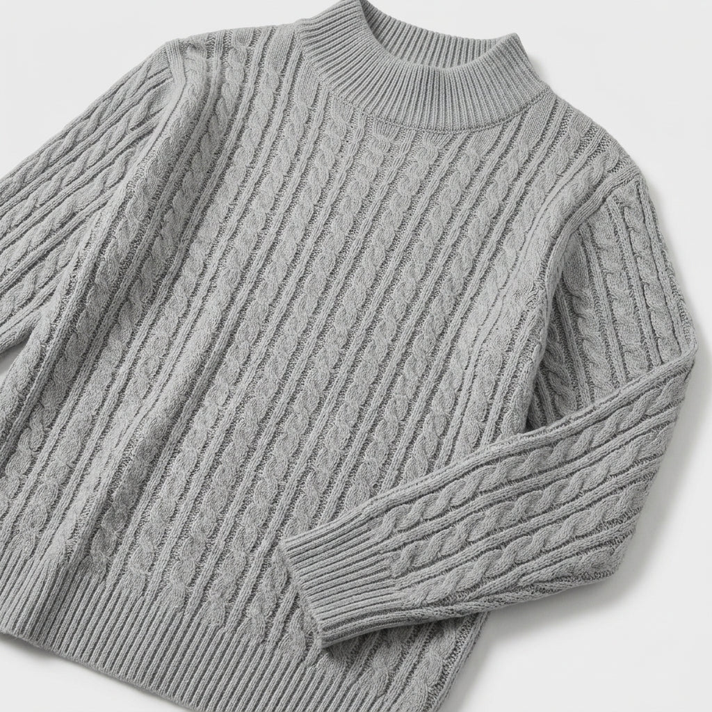 Damen Rippstrickpullover mit Stehkragen – Relaxed Fit — Grau