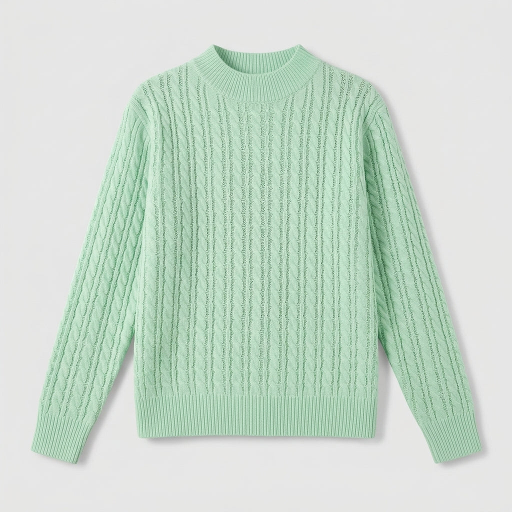 Damen Rippstrickpullover mit Stehkragen – Relaxed Fit — Hellgrün