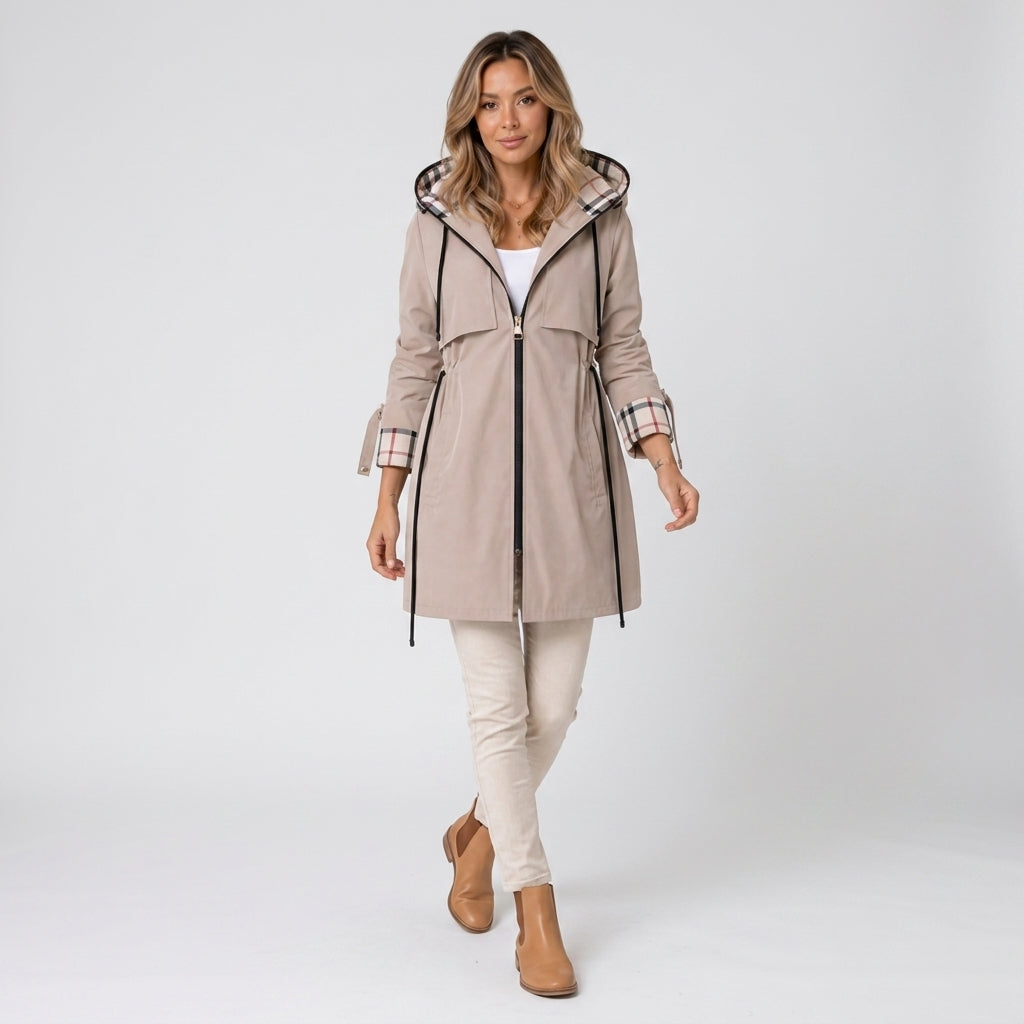 Damen Übergangsjacke mit Kapuze und Taillenzug — Khaki