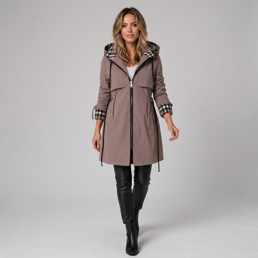 Damen Übergangsjacke mit Kapuze und Taillenzug — Braun