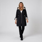 Damen Übergangsjacke mit Kapuze und Taillenzug — Schwarz