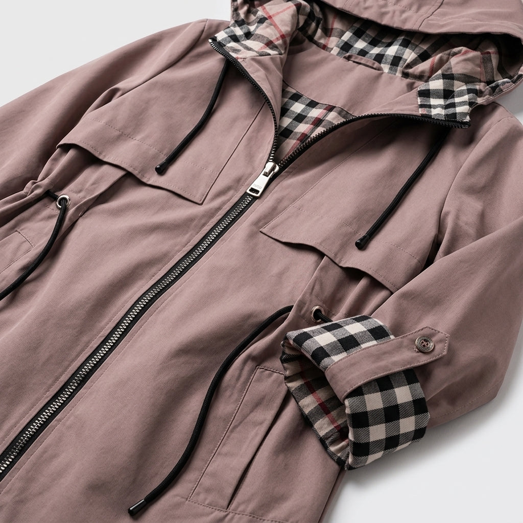 Damen Übergangsjacke mit Kapuze und Taillenzug — Braun
