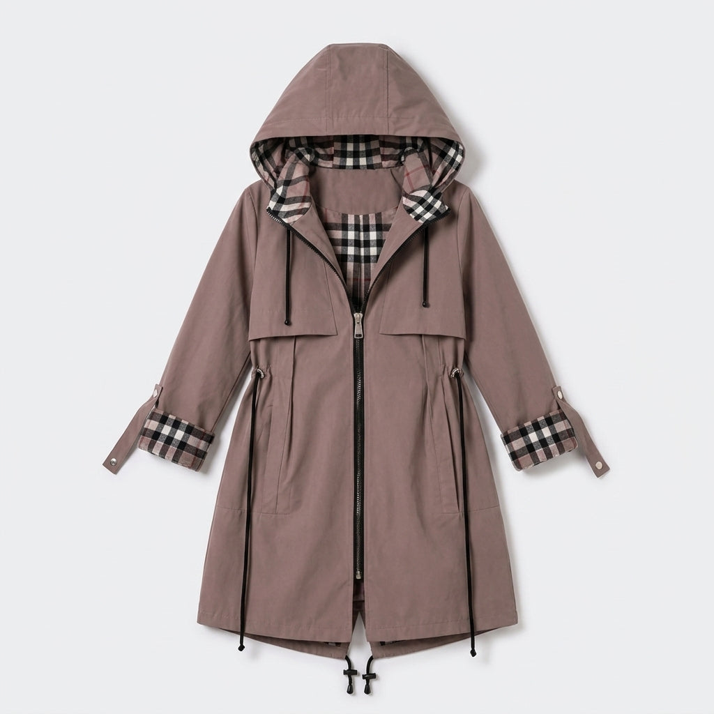 Damen Übergangsjacke mit Kapuze und Taillenzug — Braun