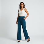 Damen High Waist Stoffhose mit weitem Bein — Dunkelblau