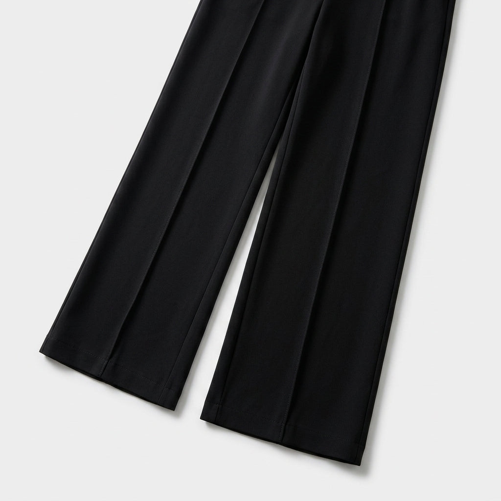 Damen High Waist Stoffhose mit weitem Bein — Schwarz