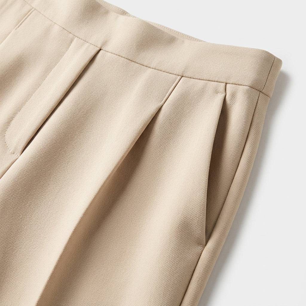 Damen High Waist Stoffhose mit weitem Bein — Beige