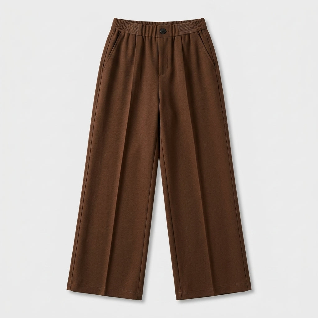 Damen High Waist Stoffhose mit weitem Bein — Braun