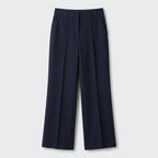Damen High Waist Stoffhose mit weitem Bein — Marineblau