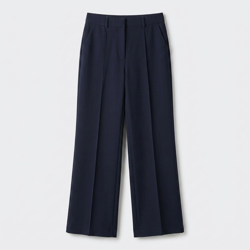 Damen High Waist Stoffhose mit weitem Bein — Marineblau