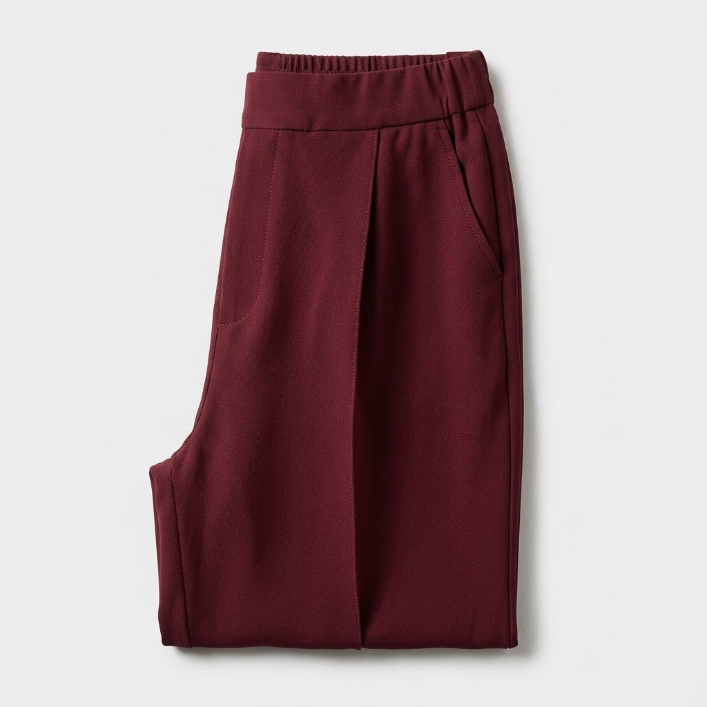 Damen High Waist Stoffhose mit weitem Bein — Dunkelrot
