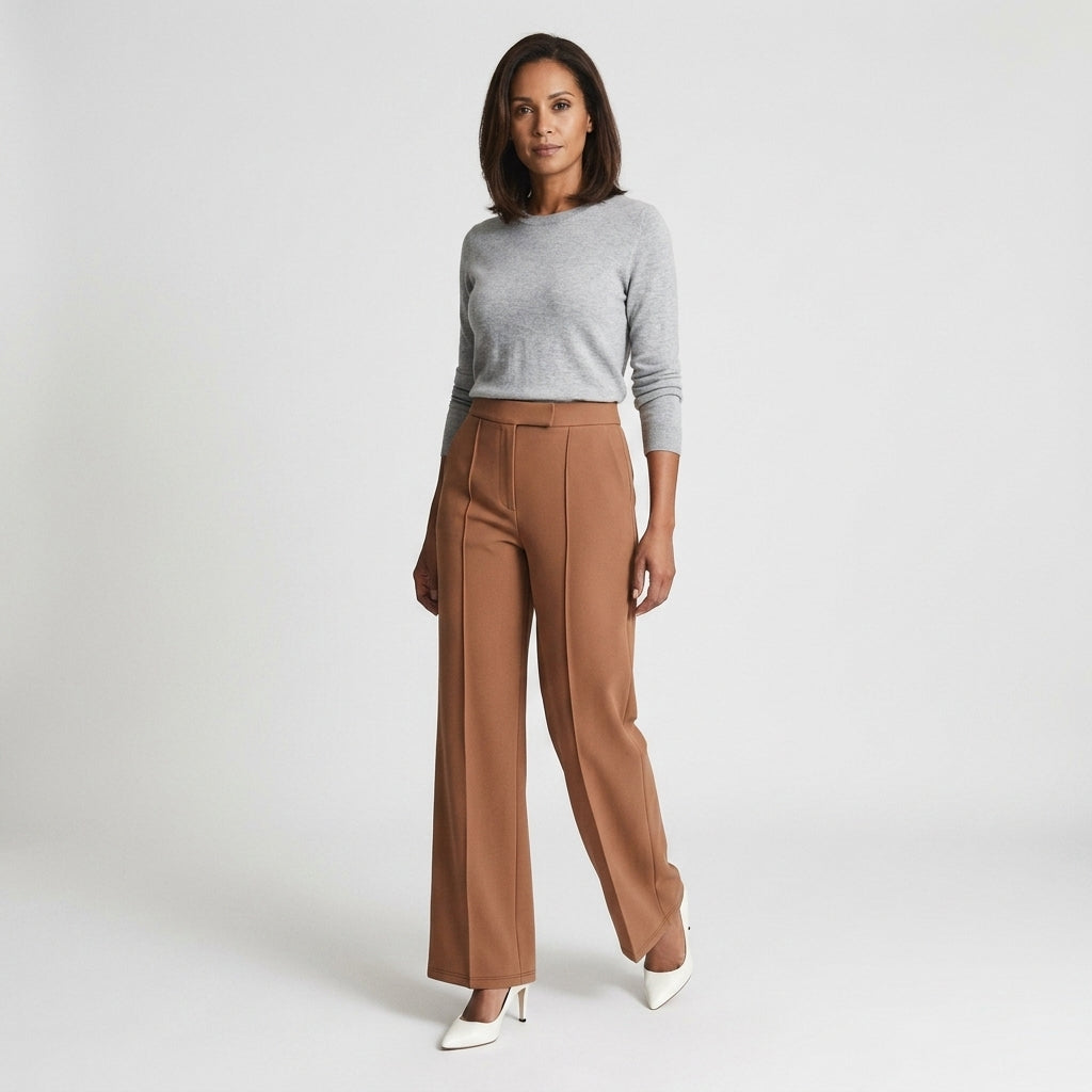 Damen High Waist Stoffhose mit weitem Bein — Orange