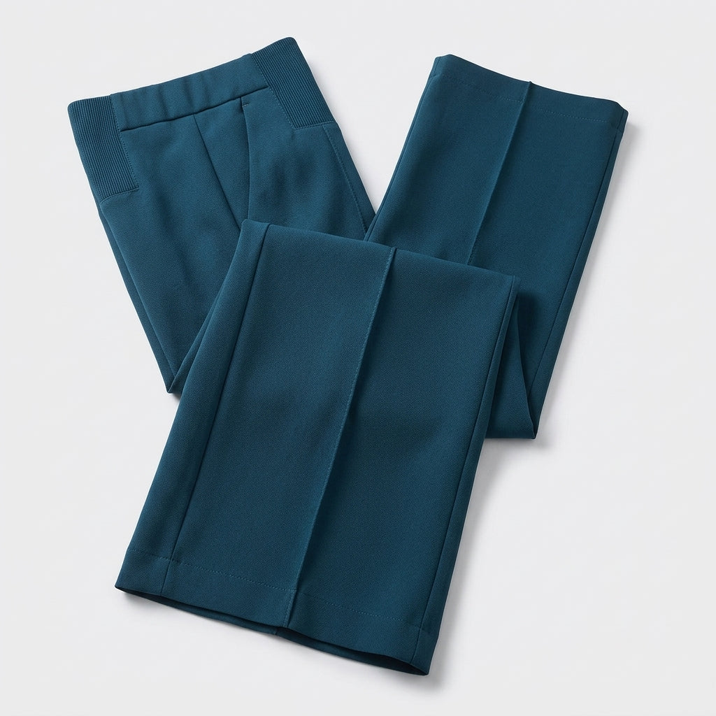 Damen High Waist Stoffhose mit weitem Bein — Dunkelblau