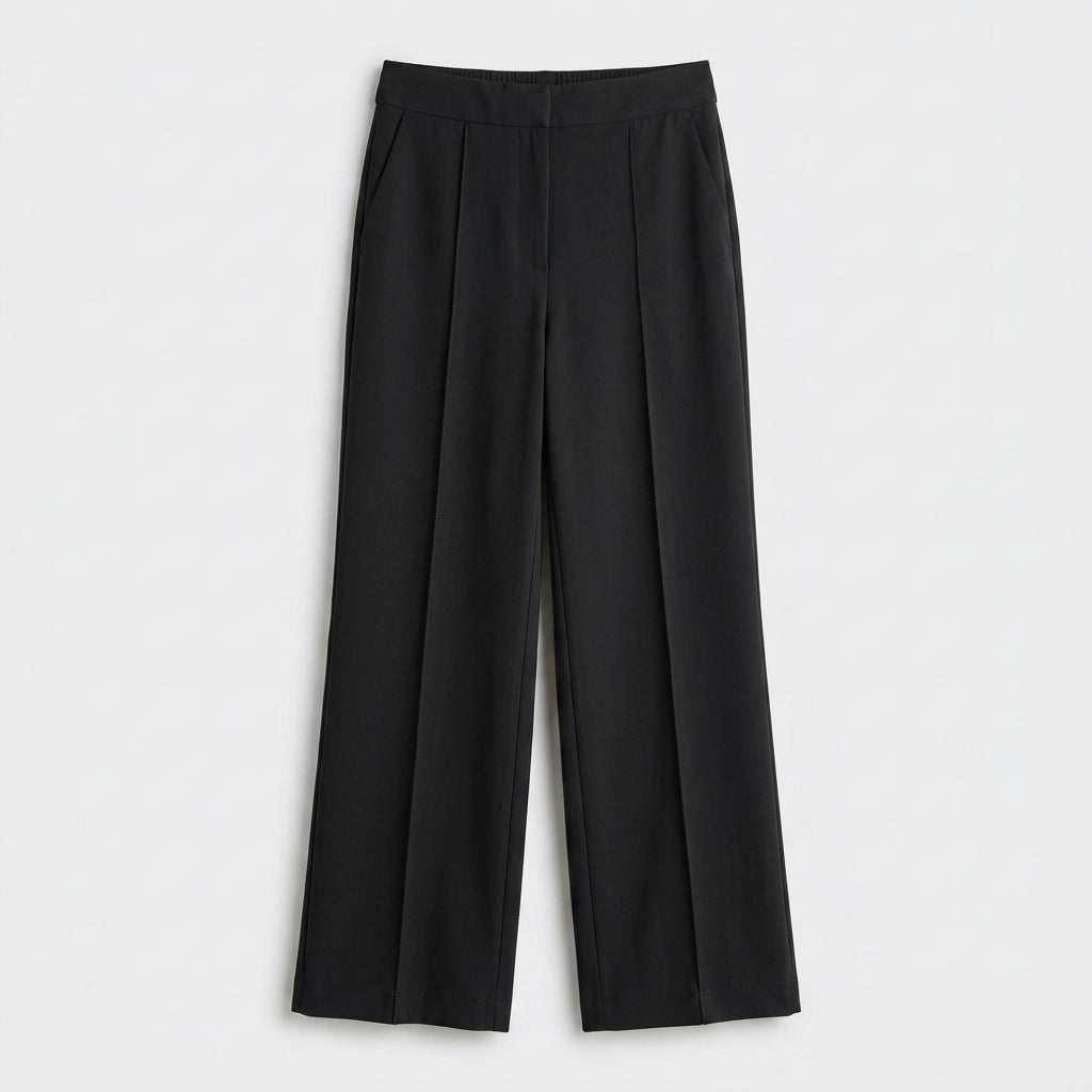 Damen High Waist Stoffhose mit weitem Bein — Schwarz