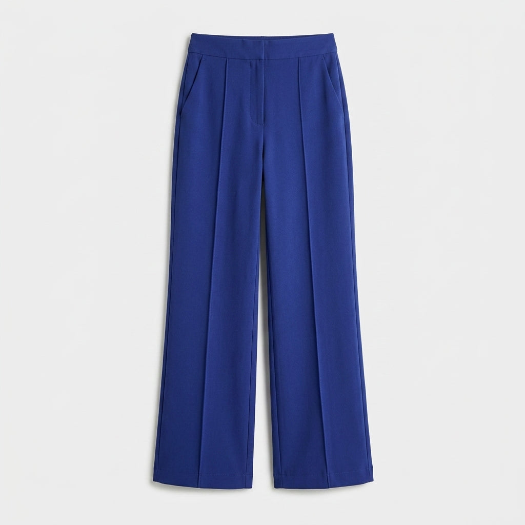 Damen High Waist Stoffhose mit weitem Bein — Blau