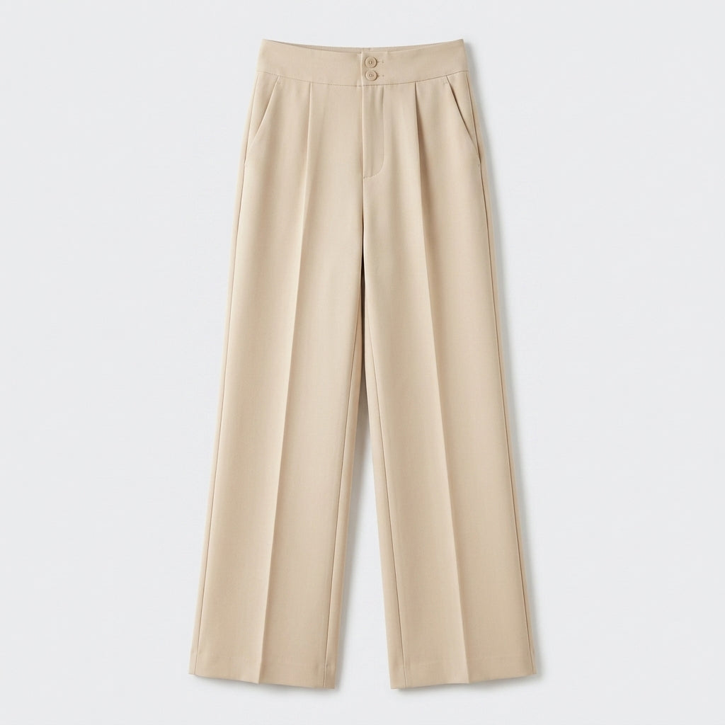 Damen High Waist Stoffhose mit weitem Bein — Beige