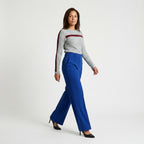 Damen High Waist Stoffhose mit weitem Bein — Blau