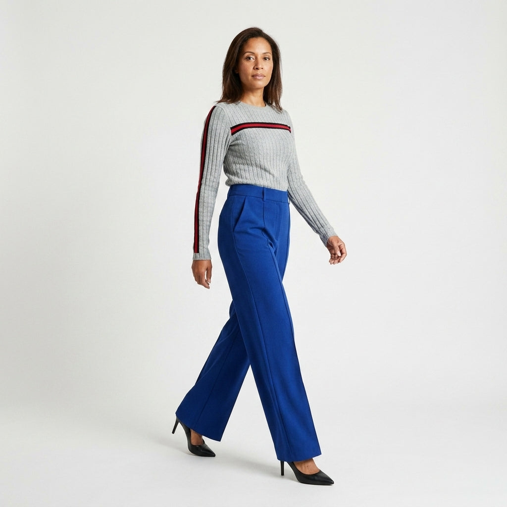 Damen High Waist Stoffhose mit weitem Bein — Blau