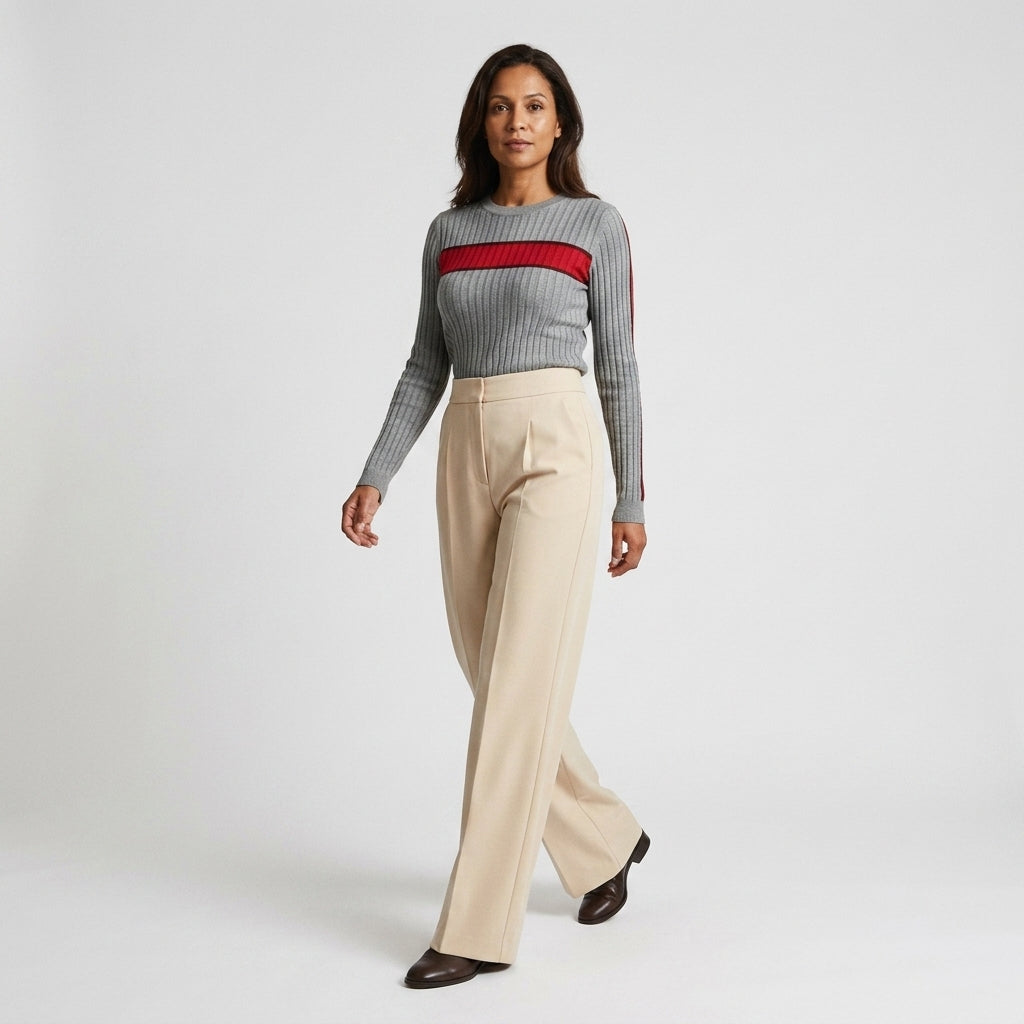 Damen High Waist Stoffhose mit weitem Bein — Beige