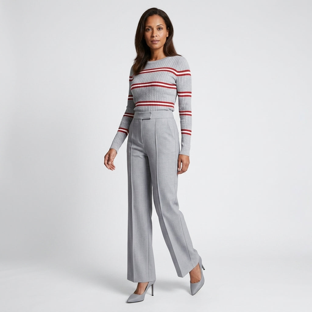 Damen High Waist Stoffhose mit weitem Bein — Grau