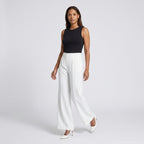 Damen High Waist Stoffhose mit weitem Bein — Weiß