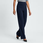 Damen High Waist Stoffhose mit weitem Bein — Marineblau